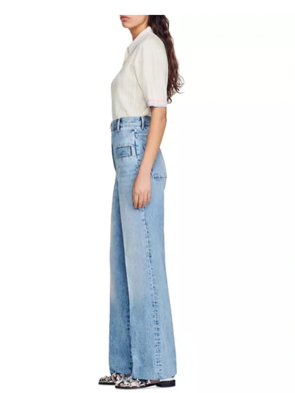 SANDRO High-Waist Wide-Leg Light Blue Jeans - Picture 12 of 17